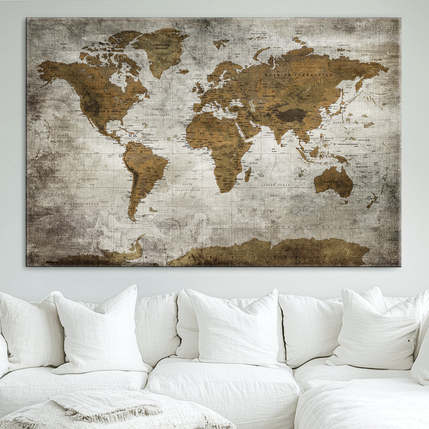 Push Pin World Map Canvas Print – Framed Wall Art for Couples to Track Their Travels – Anniversary Gift or Home Adventure Decor