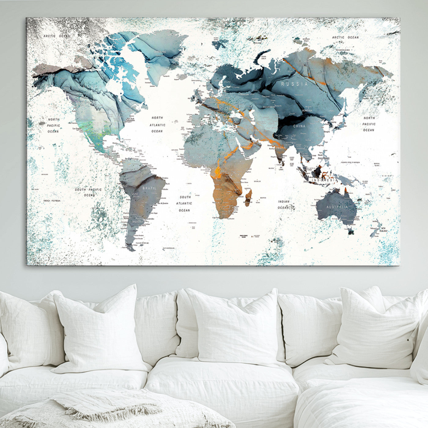 Push Pin World Map Canvas Print – Framed Wall Art for Couples to Track Their Travels – Anniversary Gift or Home Adventure Decor