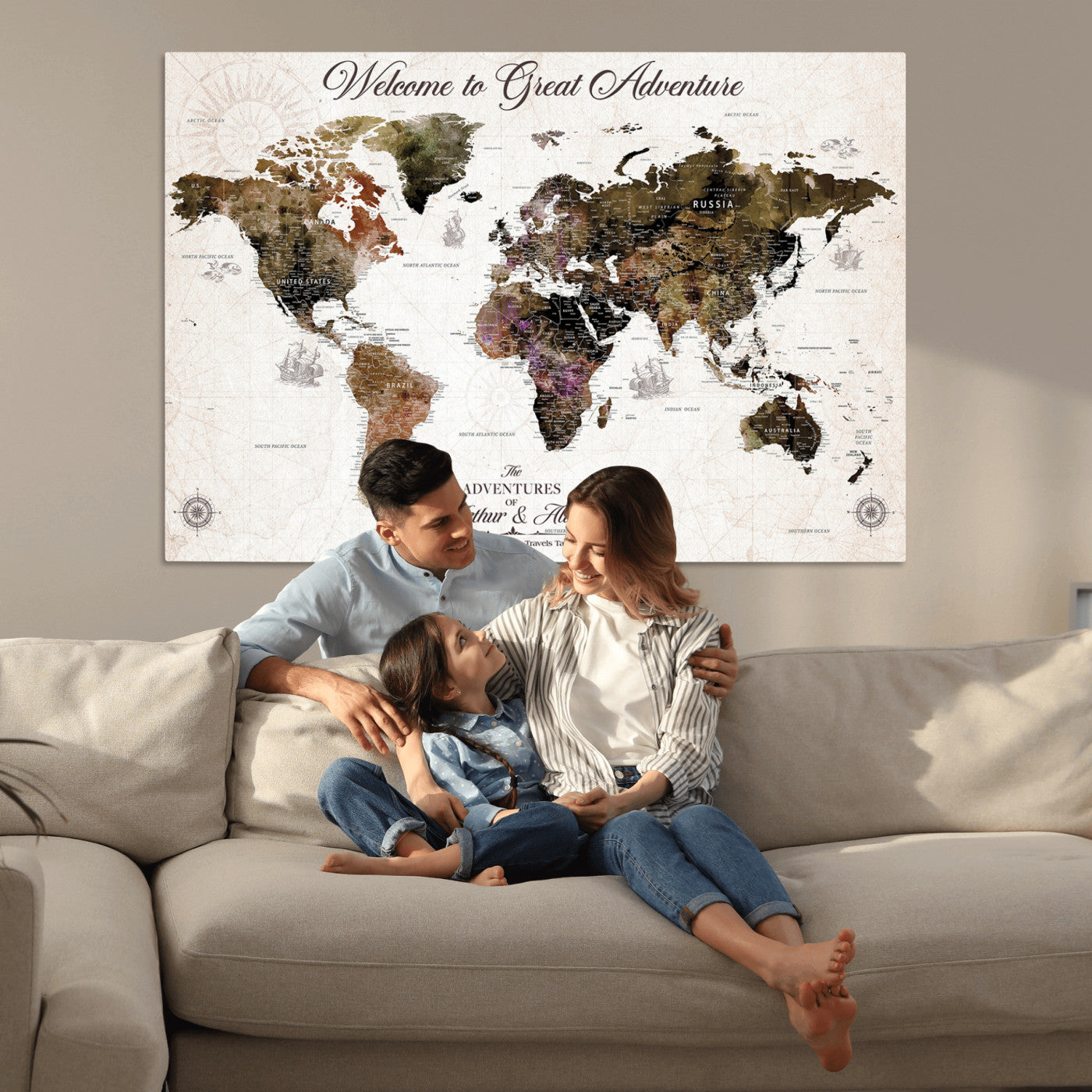 35778202-MGV-CV-36X24-Custom Push Pin World Map Wall Canvas Print – Personalized Travel Map with Pins – Framed Large Canvas for Home Office Decor