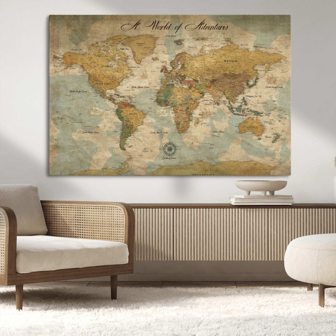 75690627-MGV-CV-36X24-Personalized World Map Print, Customizable Push Pin Framed World Map Print on Canvas - Custom Quote on Map Print,