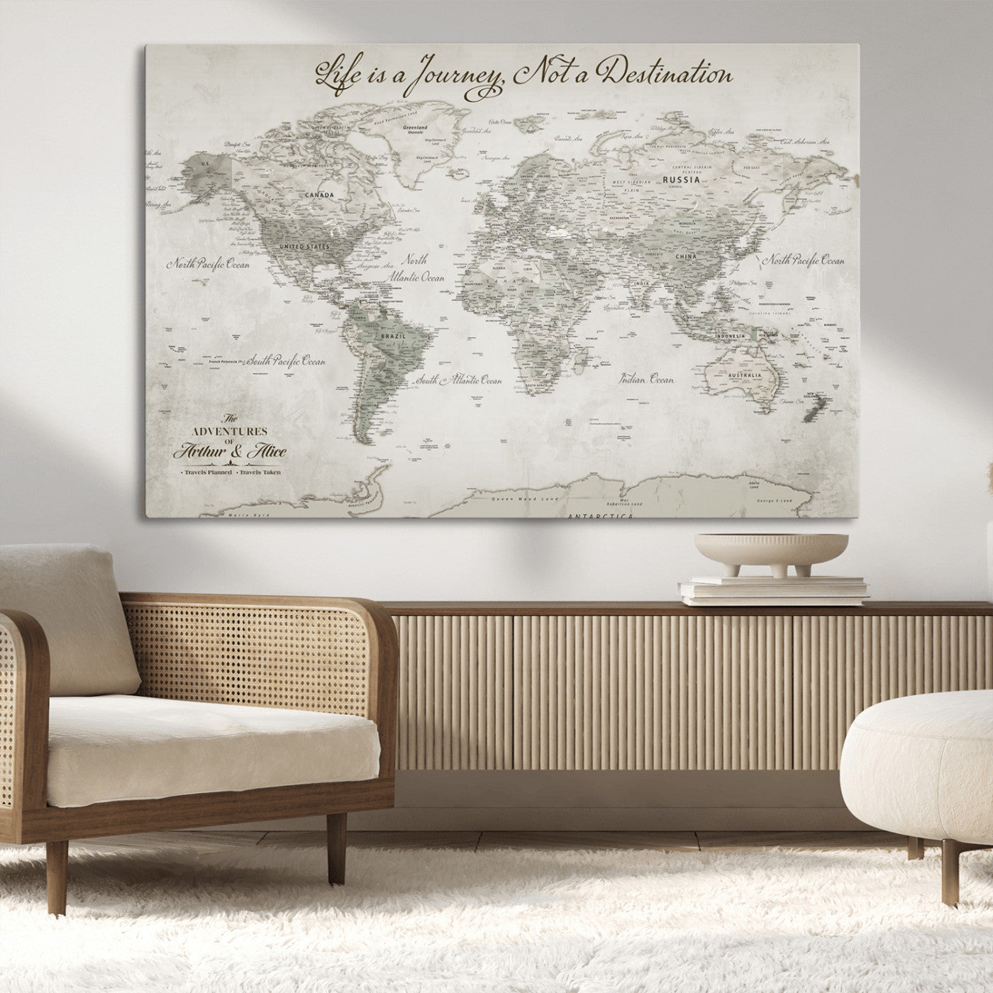 Custom Push Pin World Map Wall Canvas Print – Personalized Travel Tracker with Pins – Framed Custom Quotie Canvas for Home Office Decor