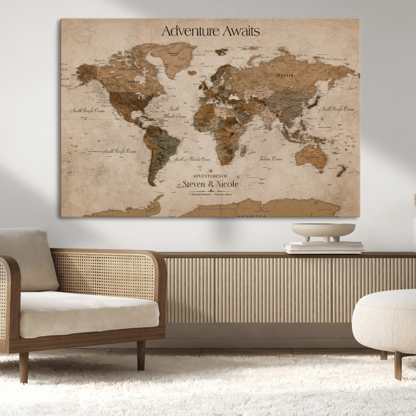 26070282-MGV-CV-36X24-Personalized World Map Wall Art Canvas Print - Customizable Wall Art Map Print