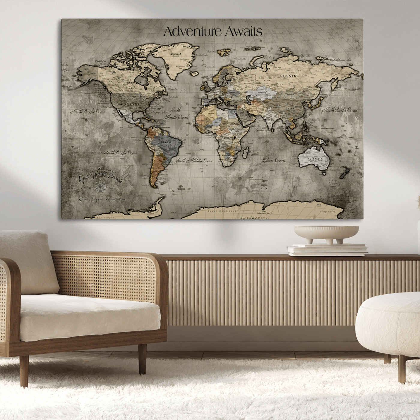 60740187-MGV-CV-36X24-Tree Rings Wall Art Canvas Print, Framed Wood Texture Art Picture Print, Blue Grain Perfect Rustic Modern Decor Artwork, Wood Texture Wall