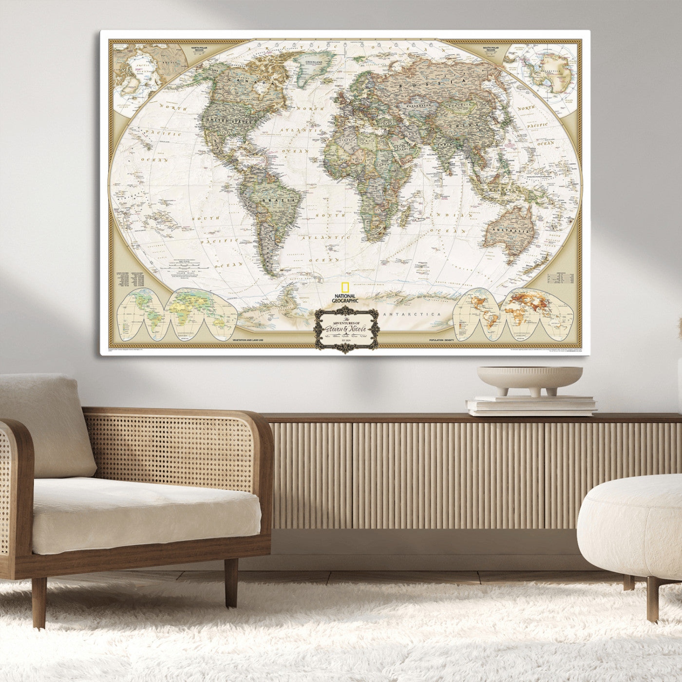 Custom Push Pin World Map Wall Art Canvas Print – Personalized National Geopraphic Map for Travel Plan – Framed Customize Animal Map for Stady Room Decor