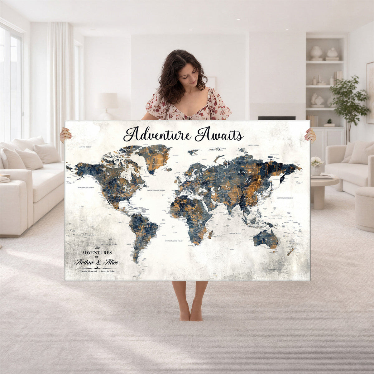 26041262-MGV-CV-36X24 - Custom Push Pin World Map Wall Art Canvas Print | Personalized Travel Tracker with Pins Framed Large Print - NEWMAP-6