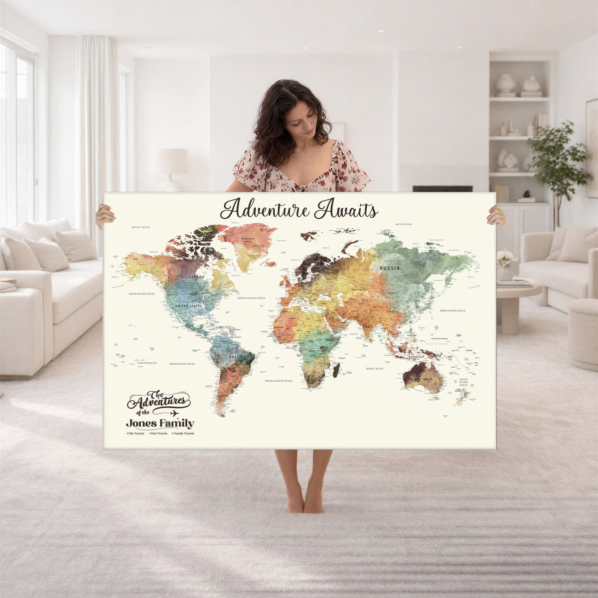 73360781-MGV-CV-36X24 - Custom Push Pin World Map Wall Art Canvas Print | Personalized Travel Tracker - NEWMAP-7