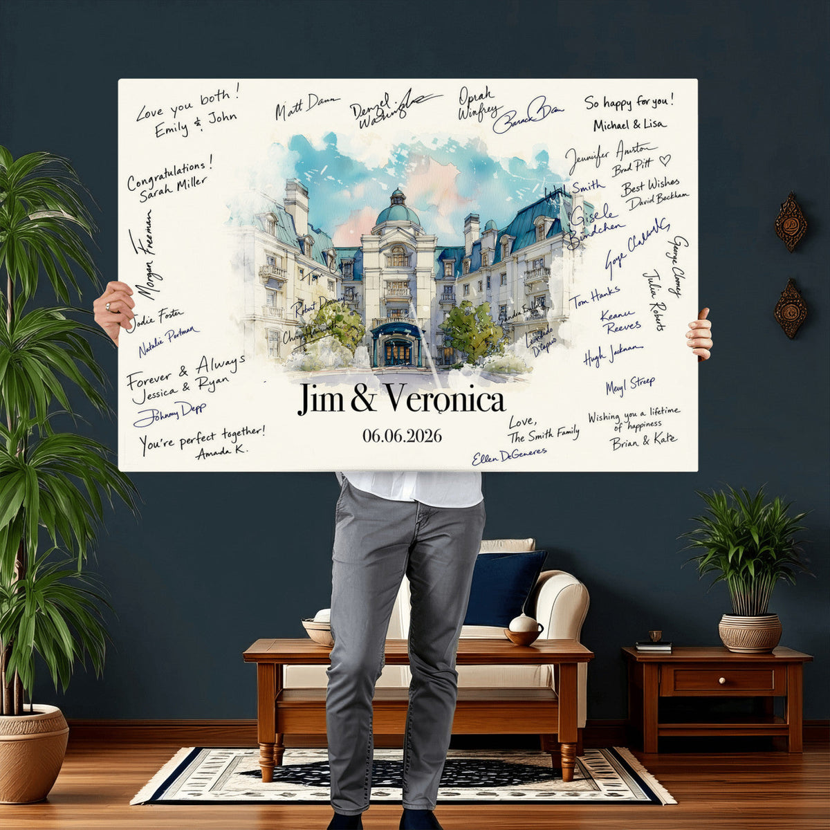 92760374-MGV-CV-36X24 - Wedding Guest Book Alternative Wall Art Canvas Print, Personalized Couple Photo Guestbook Wedding Signature Poster, Custom Couple Photo Guestbook Canvas