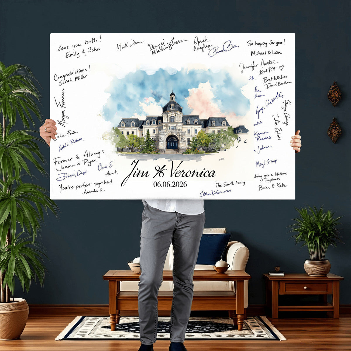 38232057-MGV-CV-36X24 - Wedding Guest Book Alternative Wall Art Canvas Print, Personalized Couple Photo Guestbook Wedding Signature Poster, Custom Couple Photo Guestbook Canvas