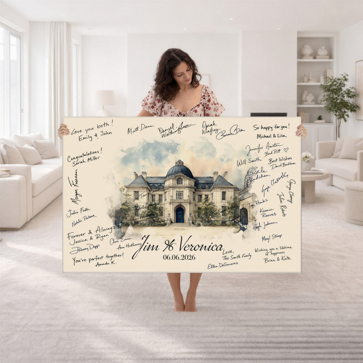 17002059-MGV-CV-36X24 - Wedding Guest Book Alternative Wall Art Canvas Print, Personalized Couple Photo Guestbook