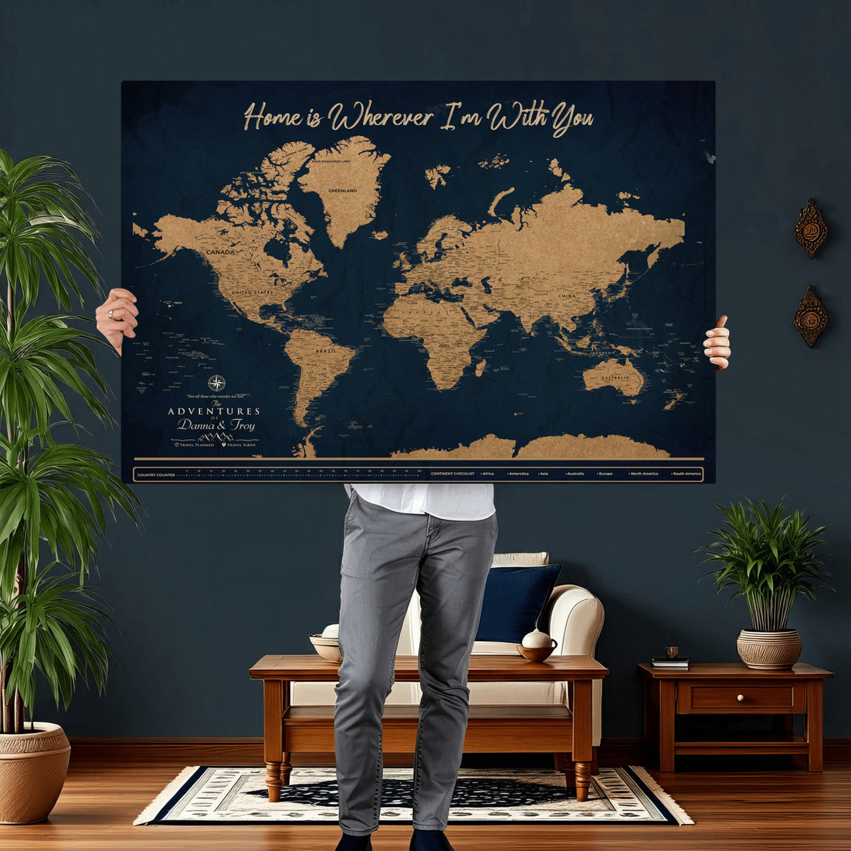 45598170-MGV-CV-36X24 - Custom Push Pin World Map Canvas Print | Personalized Travel Map Wall Art