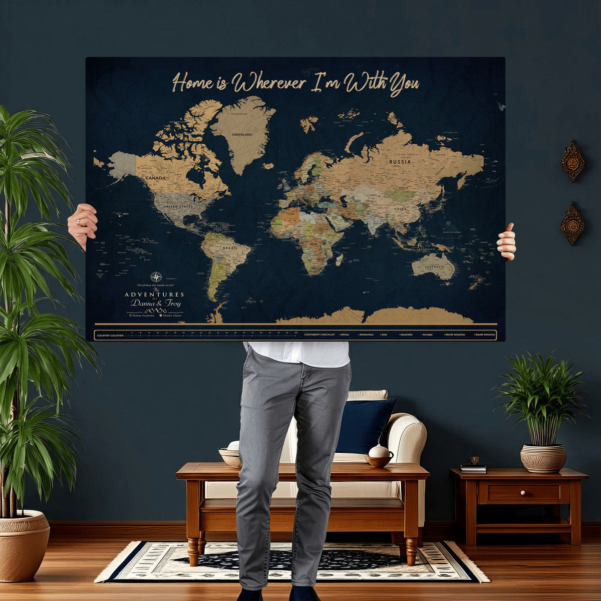 14276407-MGV-CV-36X24 - Custom Push Pin World Map Canvas Print | Personalized Travel Map Wall Art
