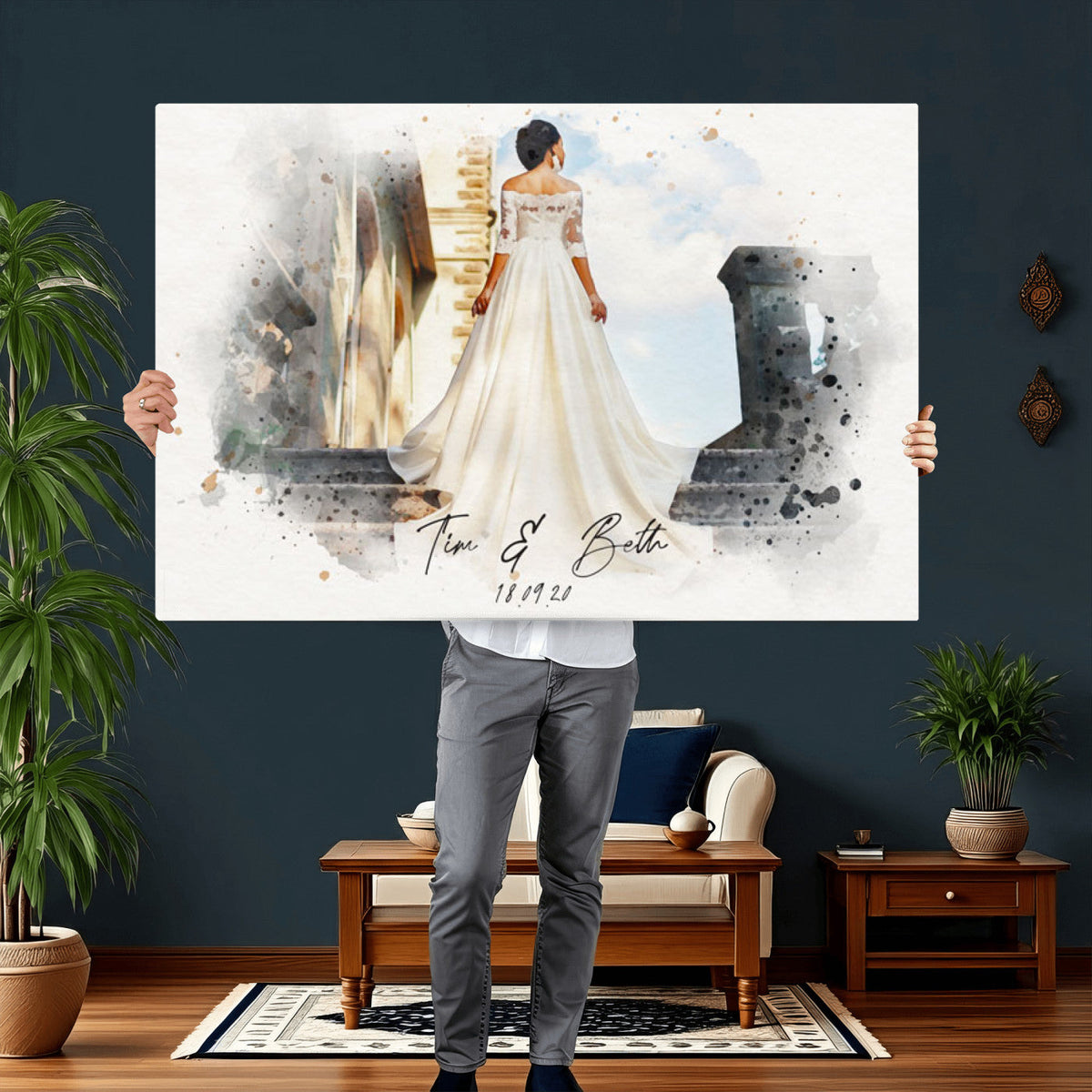 22778251-MGV-CV-36X24 - Watercolor Couple Portrait from Photo, Custom Wedding Anniversary Gift for Wife Husband Parents, Engagement Gift for Friend, Custom Gift