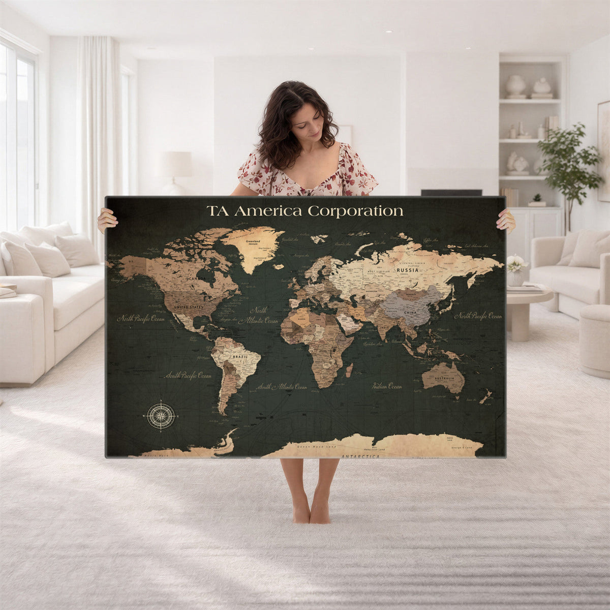 55857205-MGV-CV-36X24 - Extra Large Framed Personalize Push Pin World Map Wall Art Canvas Print for Travel Tracking