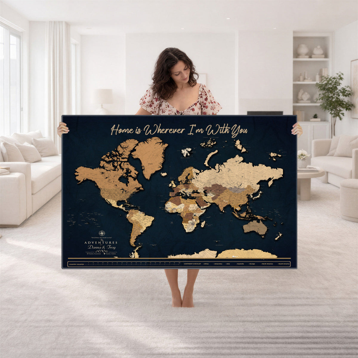 13903533-MGV-CV-36X24 - Extra Large Framed Personalize Push Pin World Map Wall Art Canvas Print for Travel Tracking - NEWMAP-152