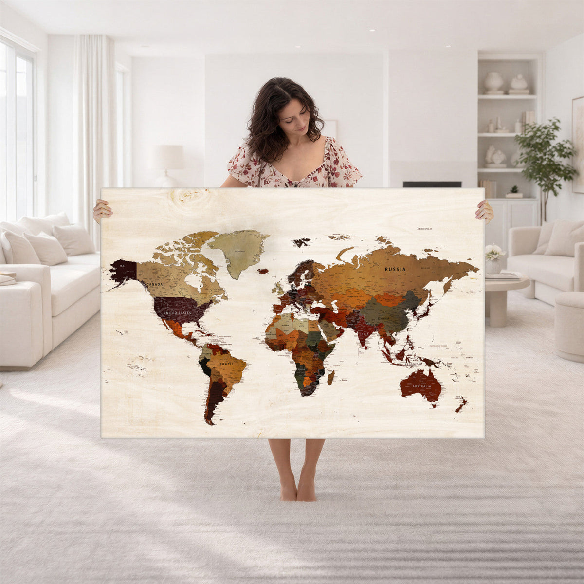 35728547D-MGV-CV-36X24 - Custom Push Pin World Map Wall Art Canvas Print – Personalized Travel Tracker with Pins Framed Large for Home and Office Decor