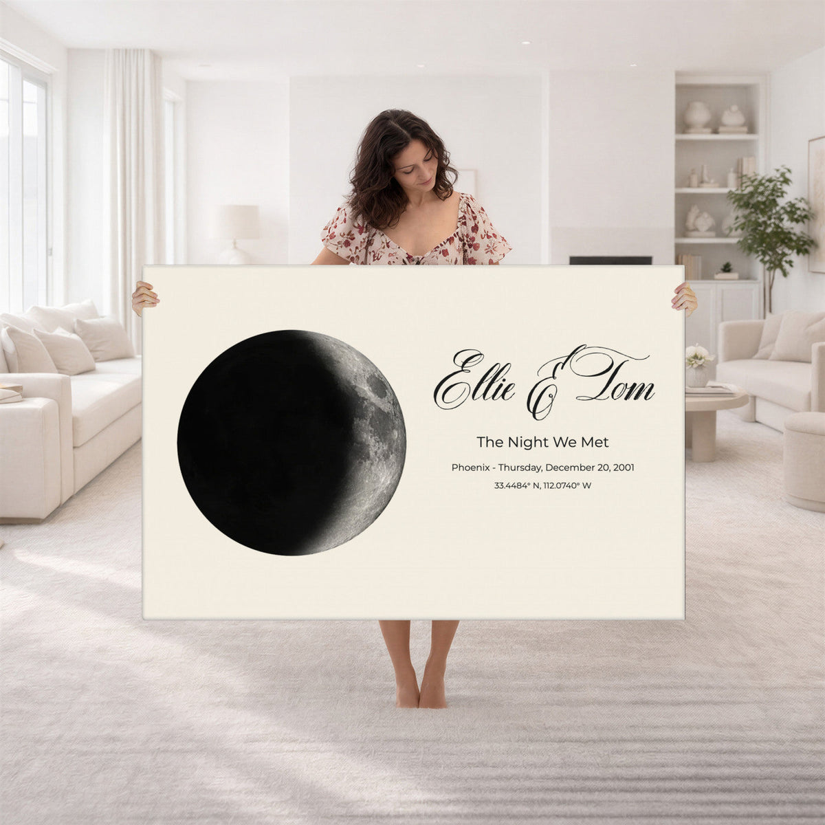 CSTM914MOON-MGV-CV-36X24 - Moon Phase Canvas Print – Personalized Moon from the Night You Met Wall Art