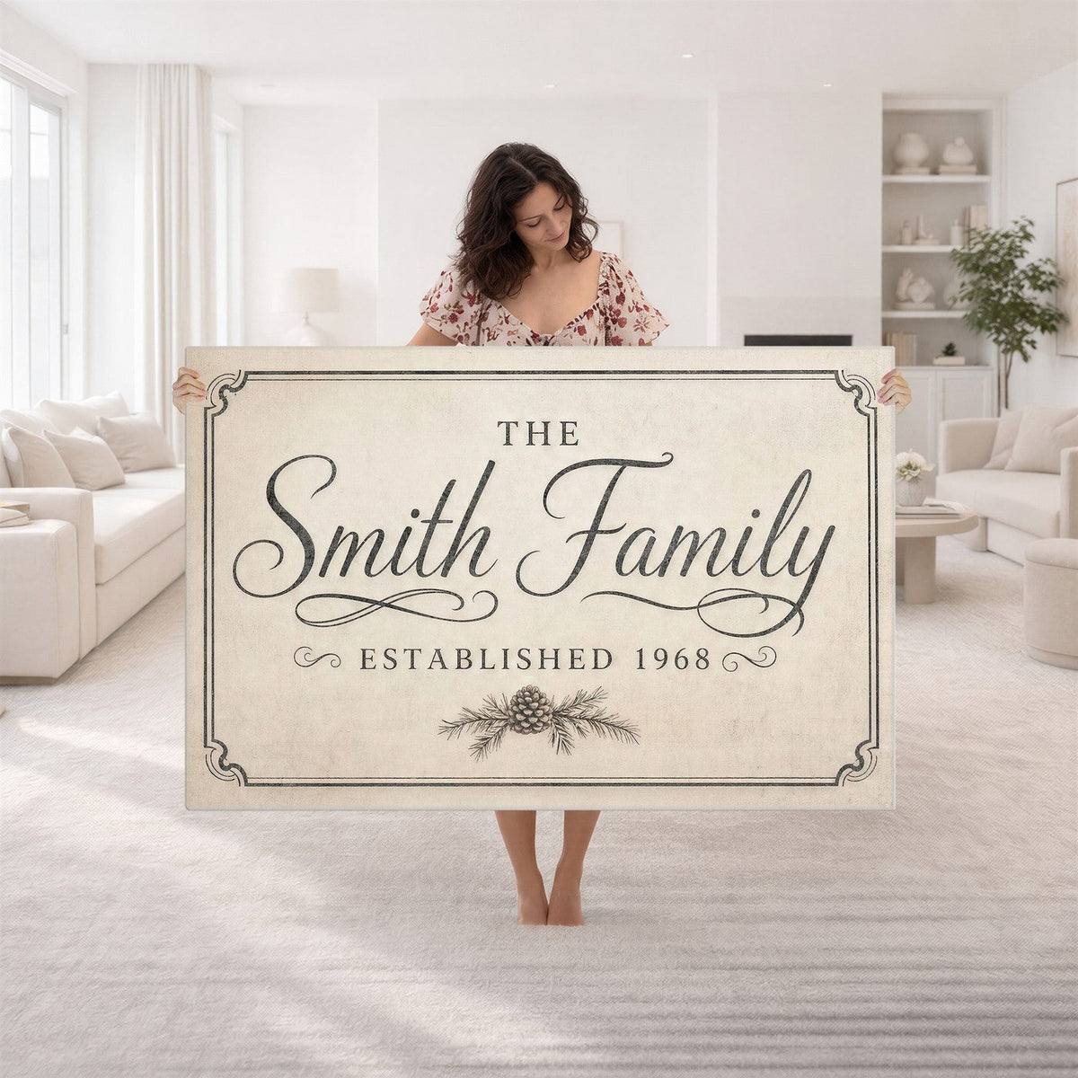 Personalized family name sign with established year, room view