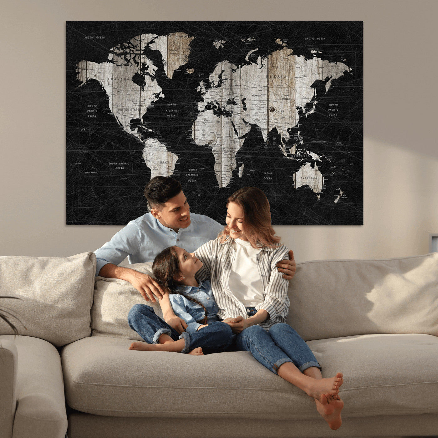 89998-MGV-CV-36X24-Push Pin World Map Canvas Print – Framed Wall Art for Couples to Track Their Travels – Anniversary Gift or Home Adventure Decor