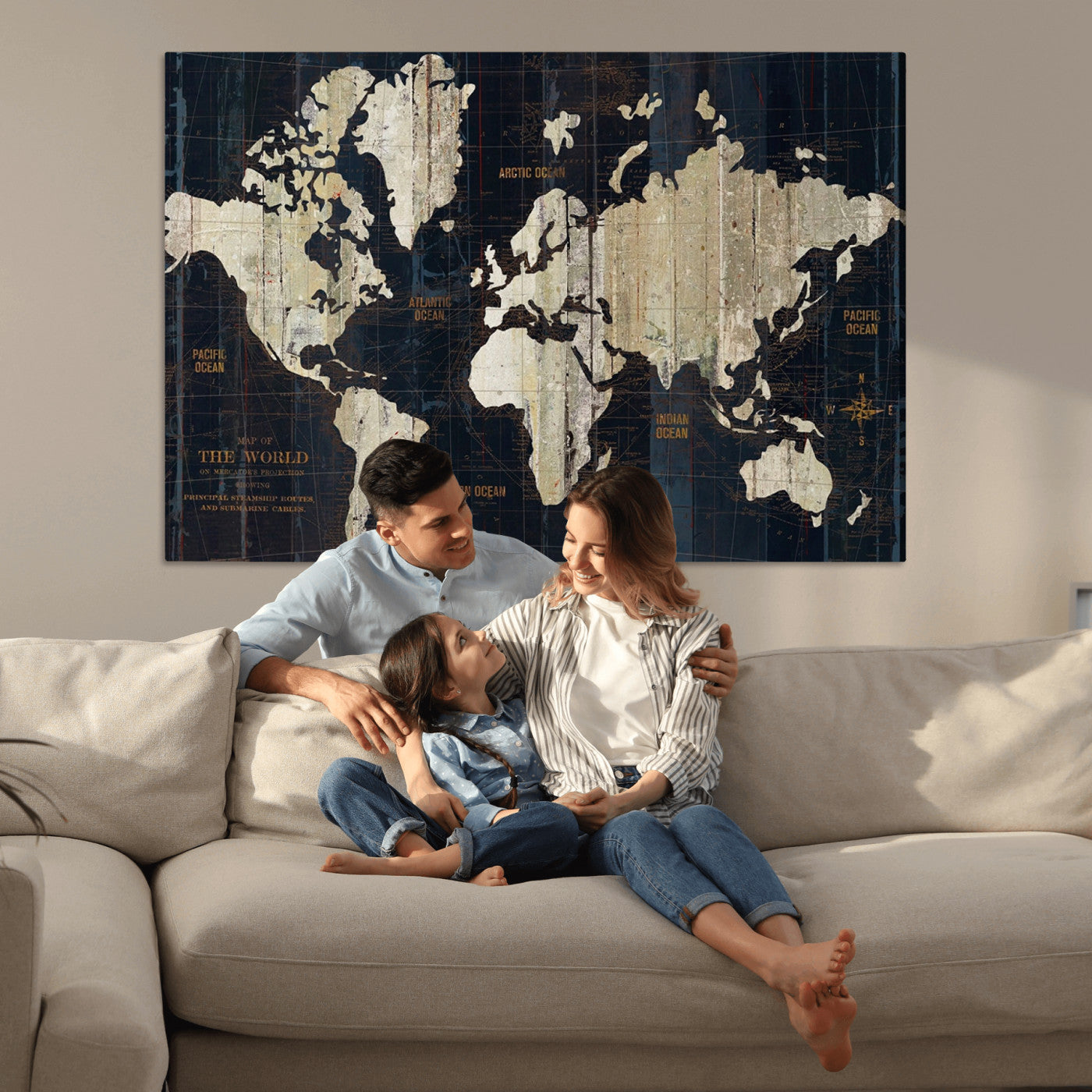 Push Pin World Map Canvas Print – Framed Wall Art for Couples to Track Their Travels – Anniversary Gift or Home Adventure Decor