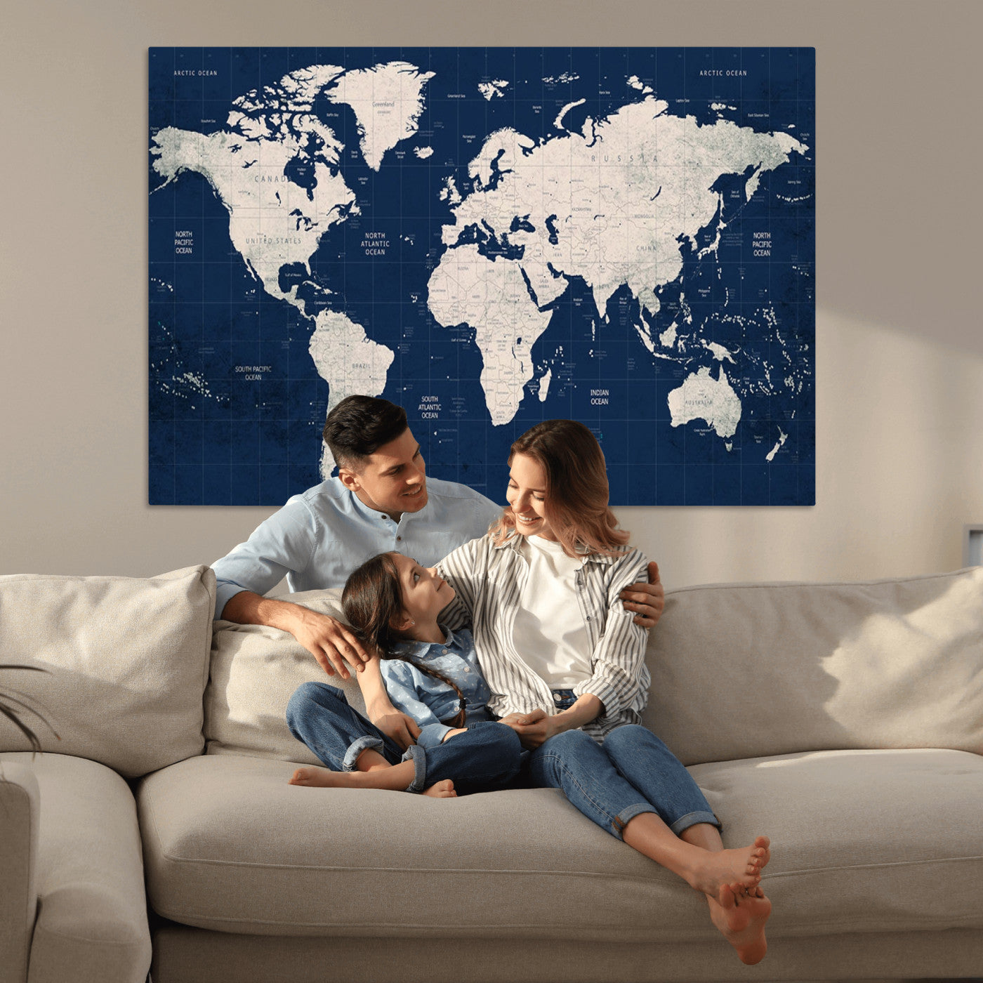 Push Pin World Map Canvas Print – Framed Wall Art for Couples to Track Their Travels – Anniversary Gift or Home Adventure Decor