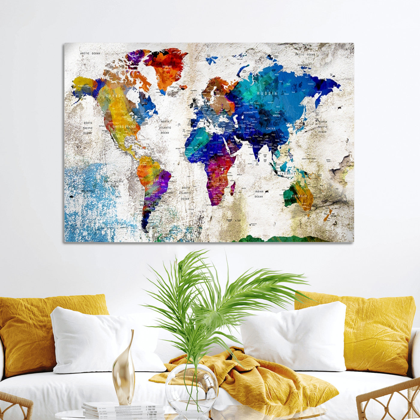 Push Pin World Map Canvas Print – Framed Wall Art for Couples to Track Their Travels – Anniversary Gift or Home Adventure Decor