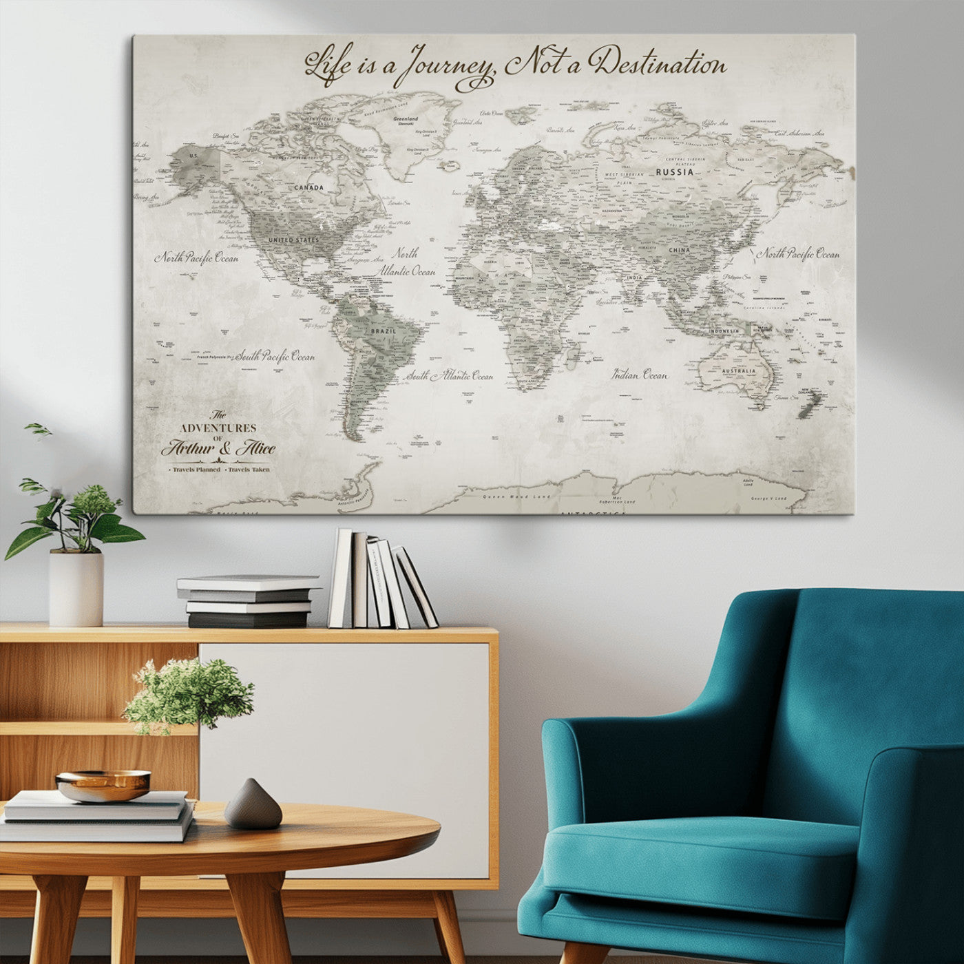 11398637-MGV-CV-36X24-Framed World Map Canvas – Custom Push Pin Travel Tracker – Personalized Wall Art for Adventurers, Home Office or Study Room Decor