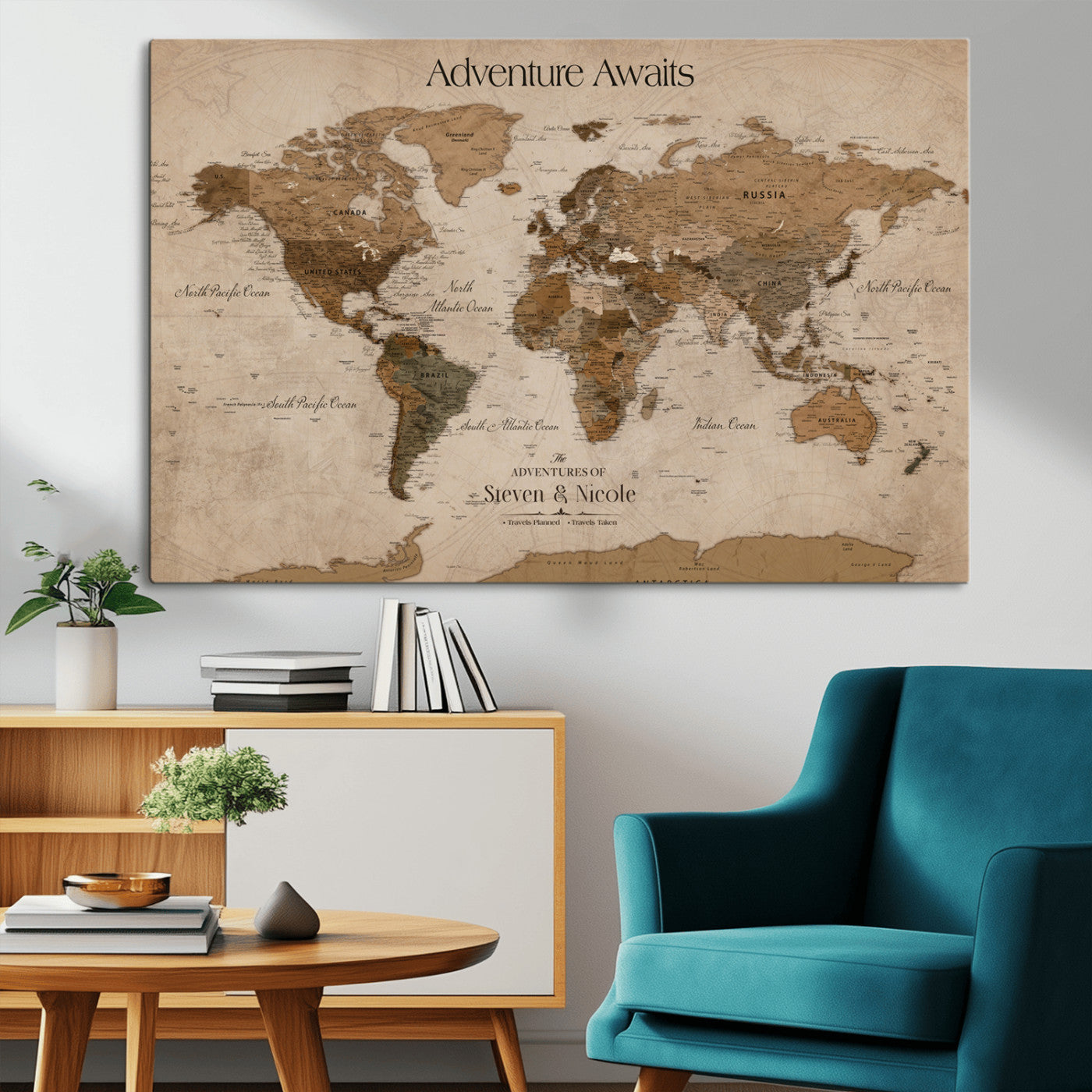 26070282-MGV-CV-36X24-Personalized World Map Wall Art Canvas Print - Customizable Wall Art Map Print