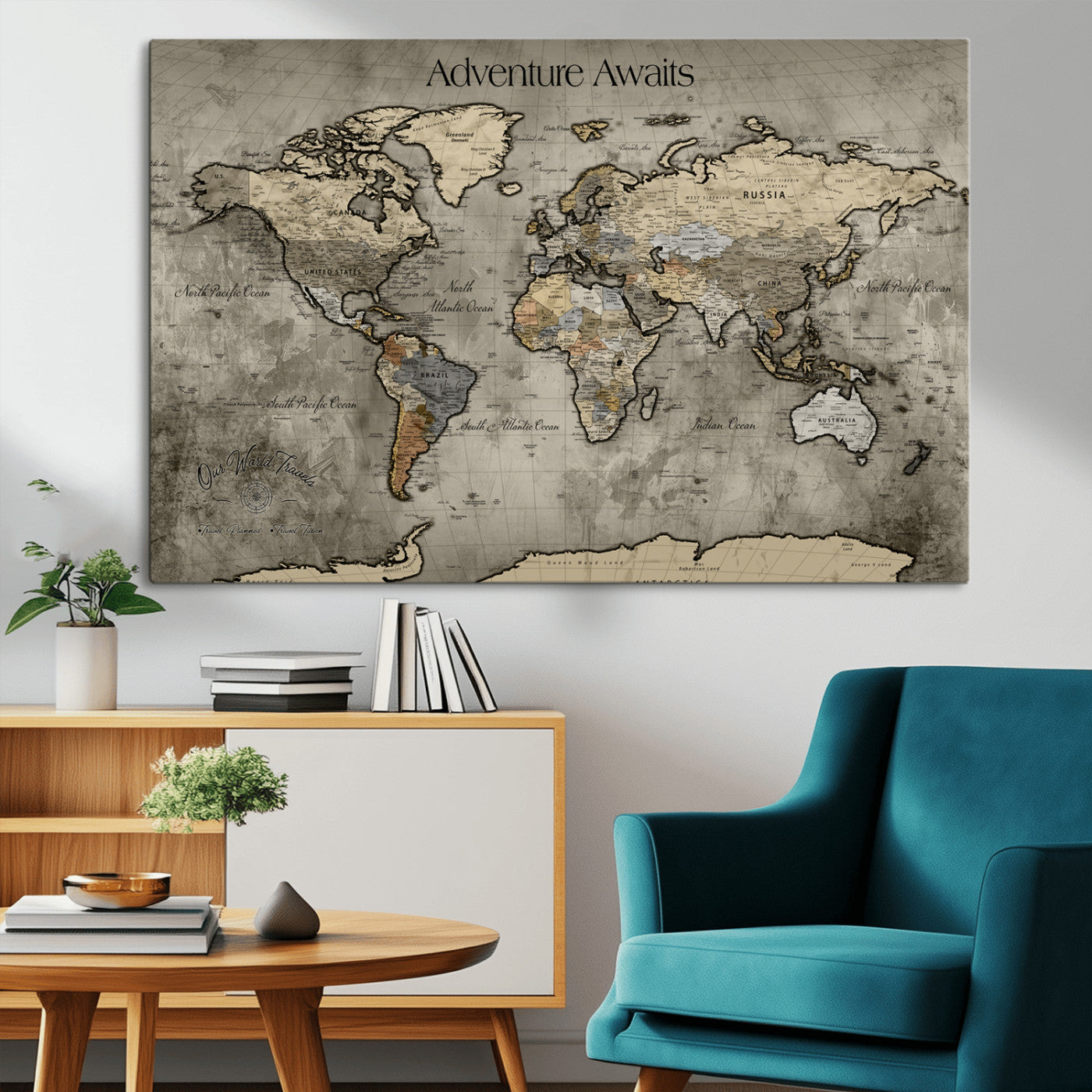 60740187-MGV-CV-36X24-Tree Rings Wall Art Canvas Print, Framed Wood Texture Art Picture Print, Blue Grain Perfect Rustic Modern Decor Artwork, Wood Texture Wall