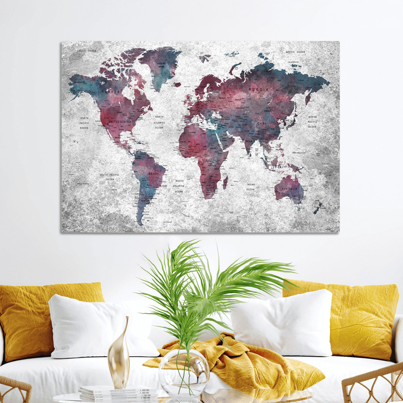 Push Pin World Map Canvas Print – Framed Wall Art for Couples to Track Their Travels – Anniversary Gift or Home Adventure Decor