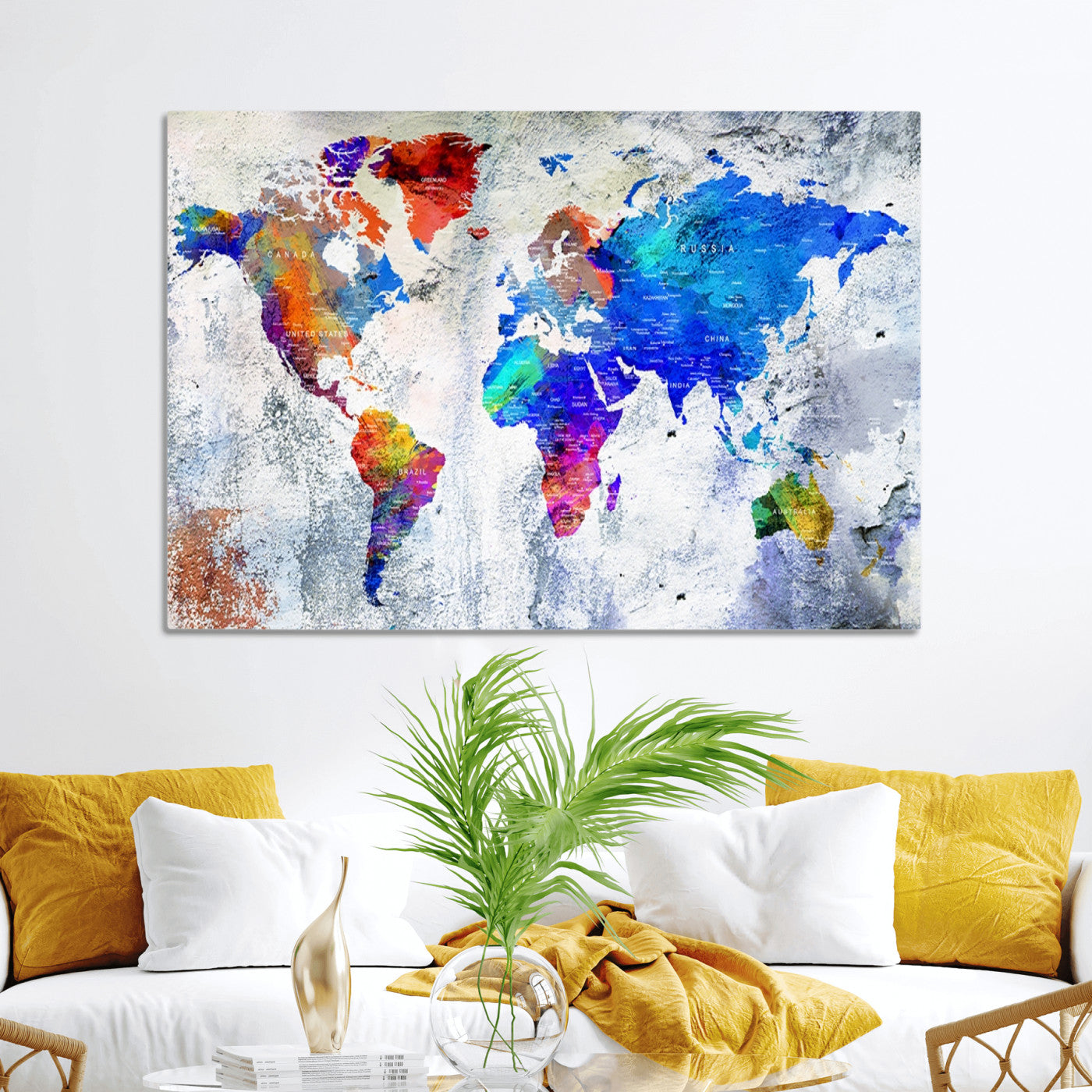Push Pin World Map Canvas Print – Framed Wall Art for Couples to Track Their Travels – Anniversary Gift or Home Adventure Decor