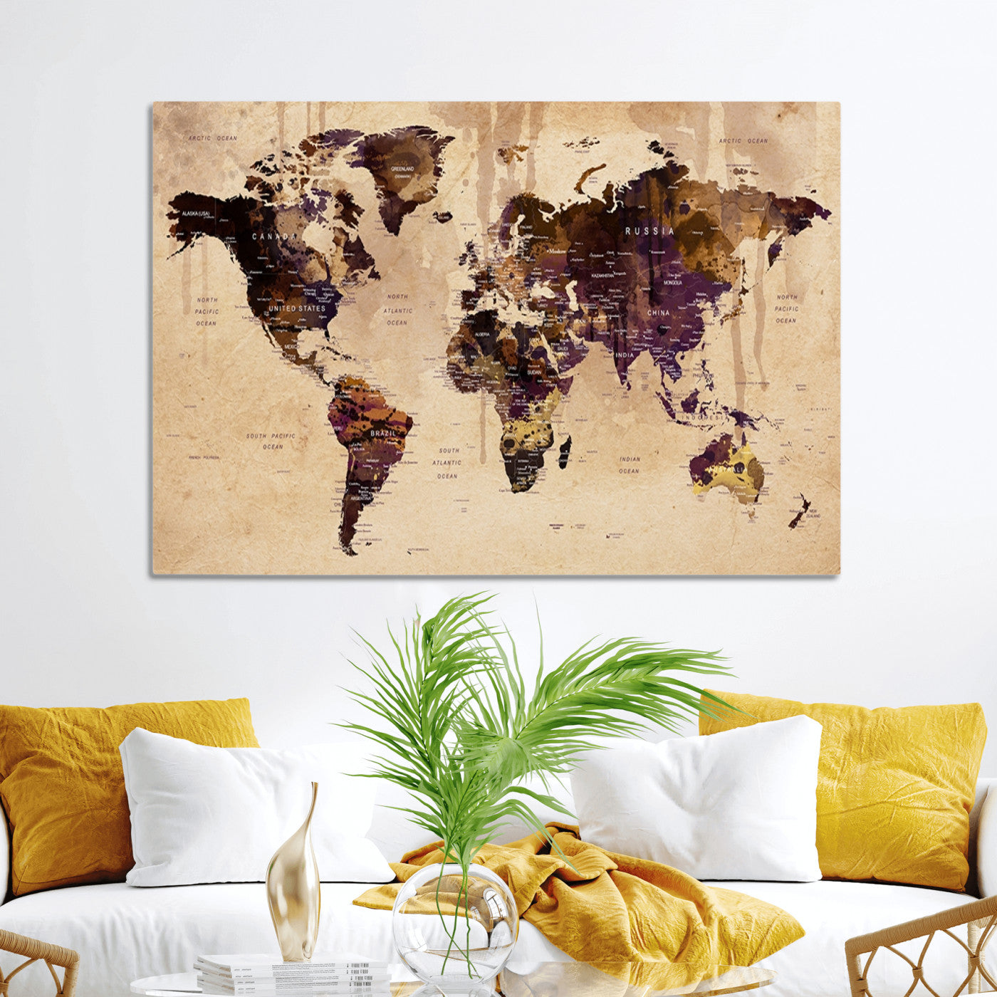 Push Pin World Map Canvas Print – Framed Wall Art for Couples to Track Their Travels – Anniversary Gift or Home Adventure Decor