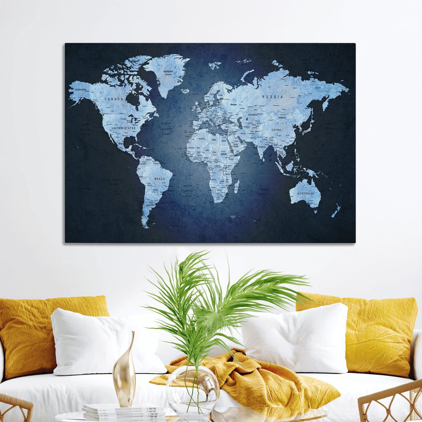 Push Pin World Map Canvas Print – Framed Wall Art for Couples to Track Their Travels – Anniversary Gift or Home Adventure Decor