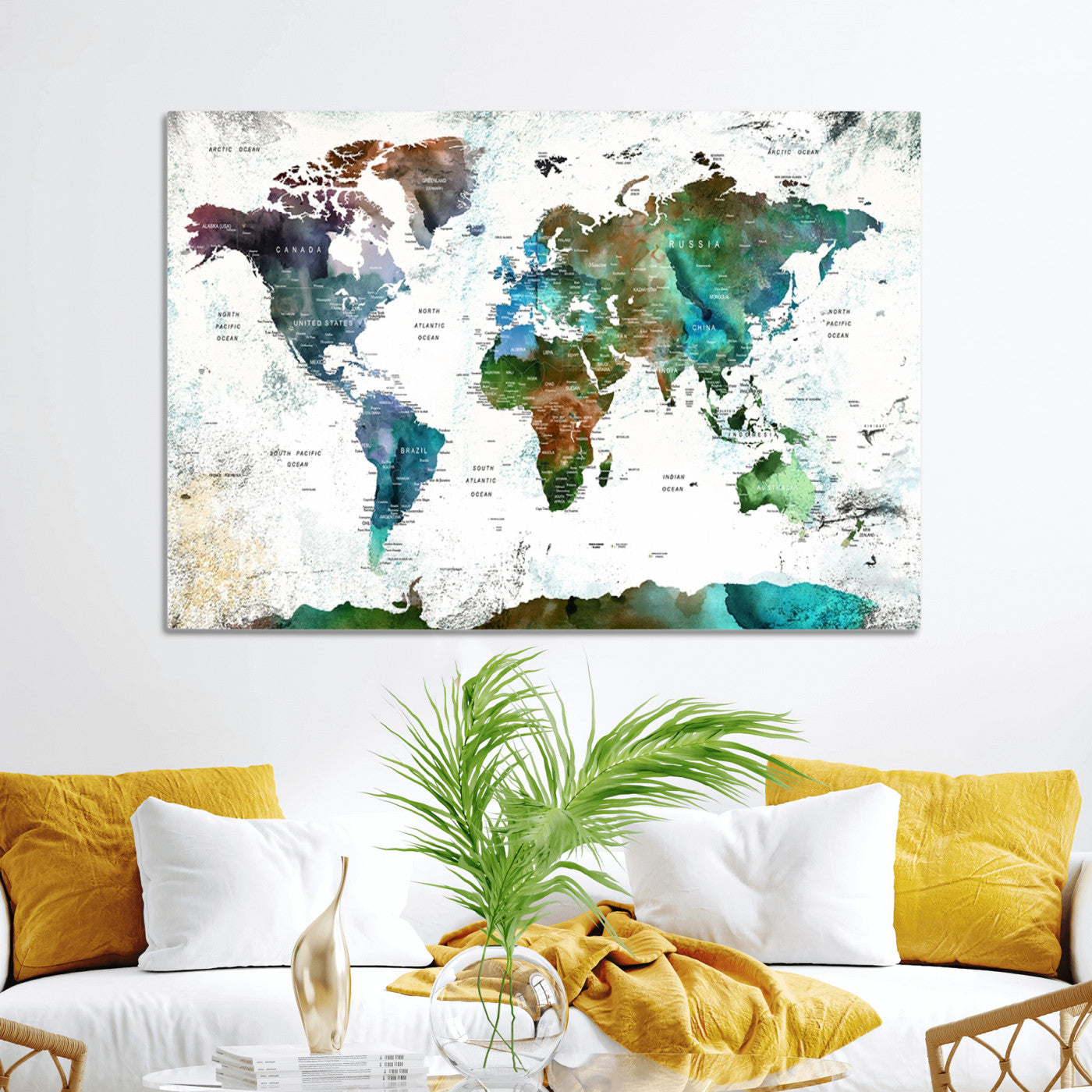 Push Pin World Map Canvas Print – Framed Wall Art for Couples to Track Their Travels – Anniversary Gift or Home Adventure Decor