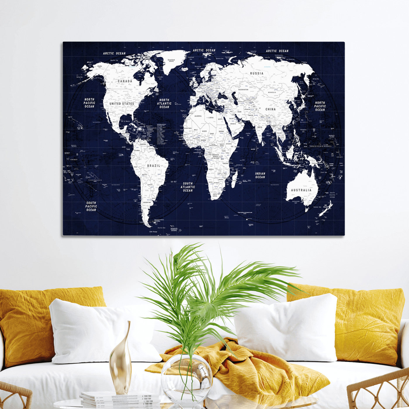 Push Pin World Map Canvas Print – Framed Wall Art for Couples to Track Their Travels – Anniversary Gift or Home Adventure Decor