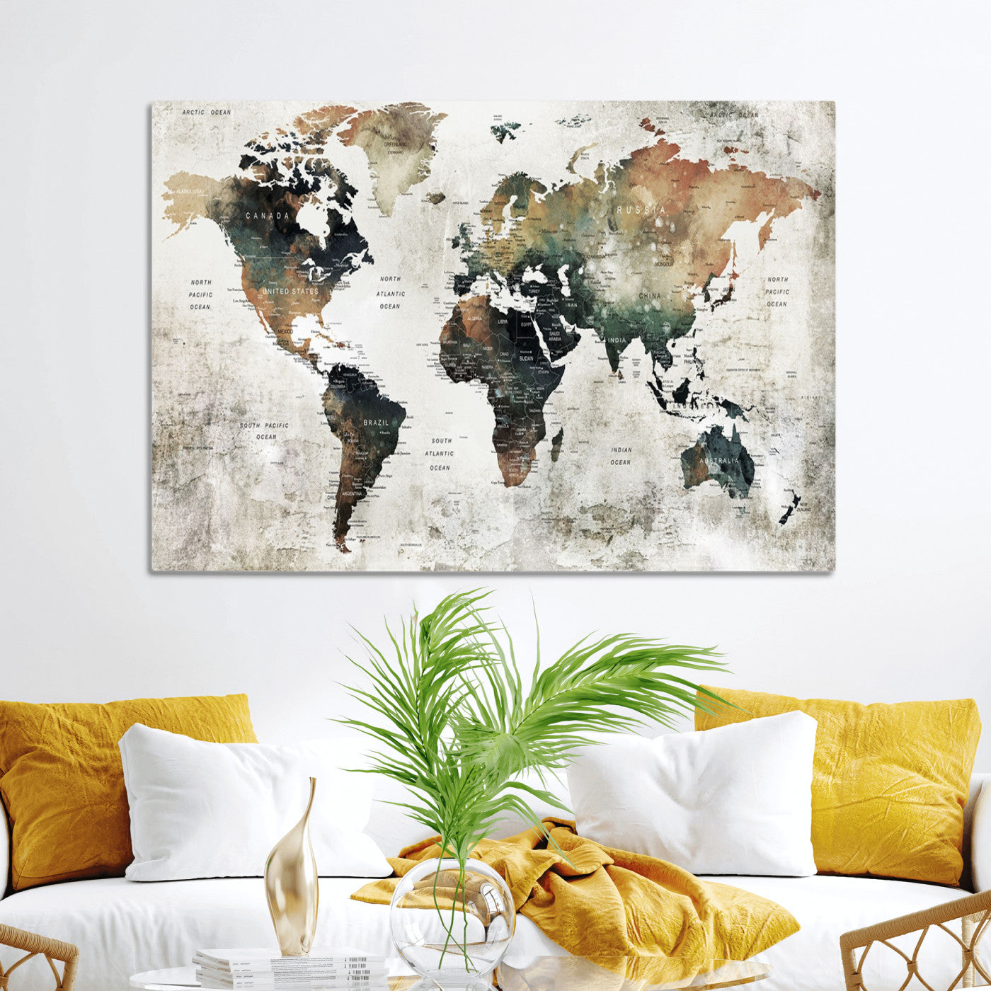Push Pin World Map Canvas Print – Framed Wall Art for Couples to Track Their Travels – Anniversary Gift or Home Adventure Decor