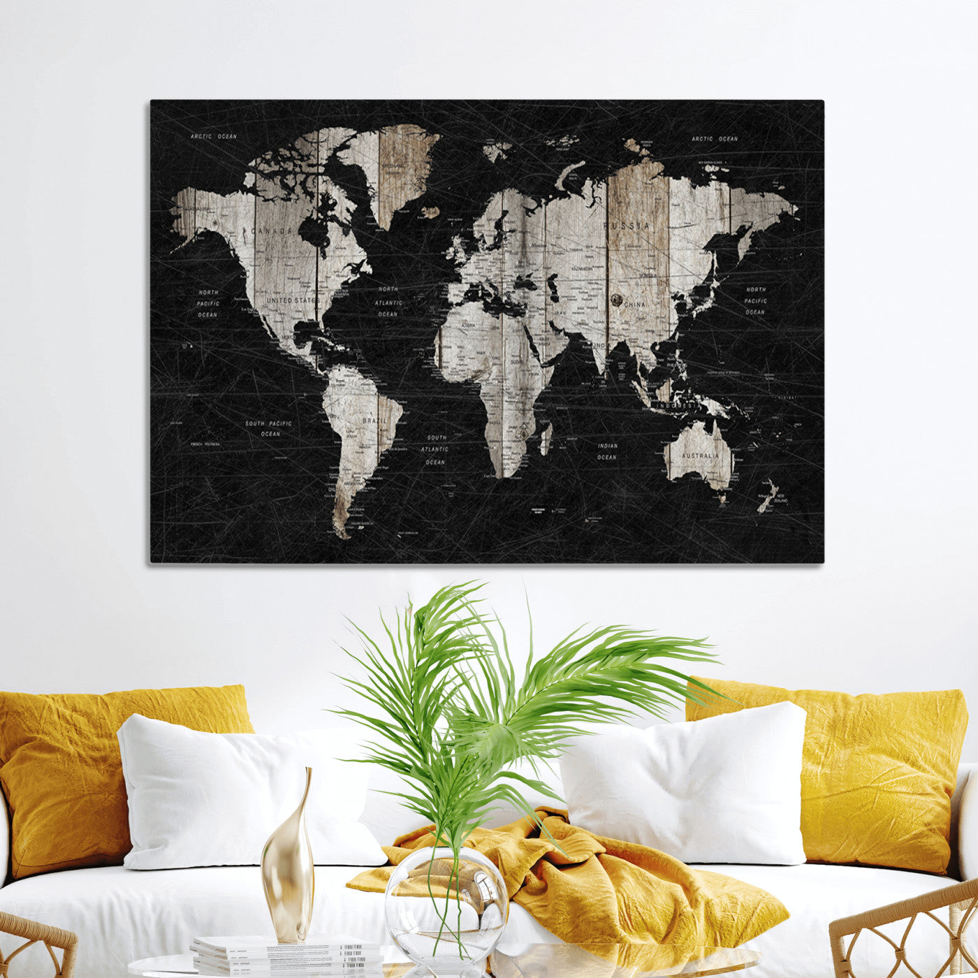 Push Pin World Map Canvas Print – Framed Wall Art for Couples to Track Their Travels – Anniversary Gift or Home Adventure Decor