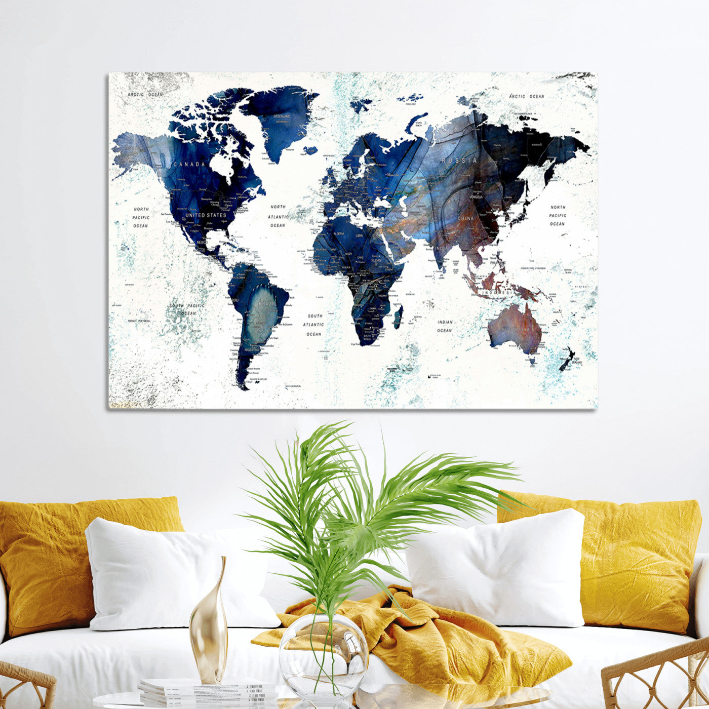 Push Pin World Map Canvas Print – Framed Wall Art for Couples to Track Their Travels – Anniversary Gift or Home Adventure Decor