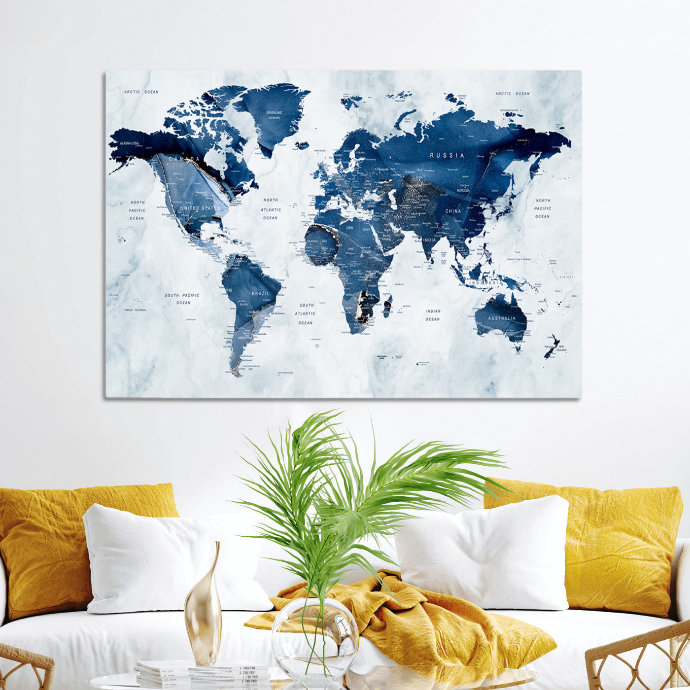 Push Pin World Map Canvas Print – Framed Wall Art for Couples to Track Their Travels – Anniversary Gift or Home Adventure Decor