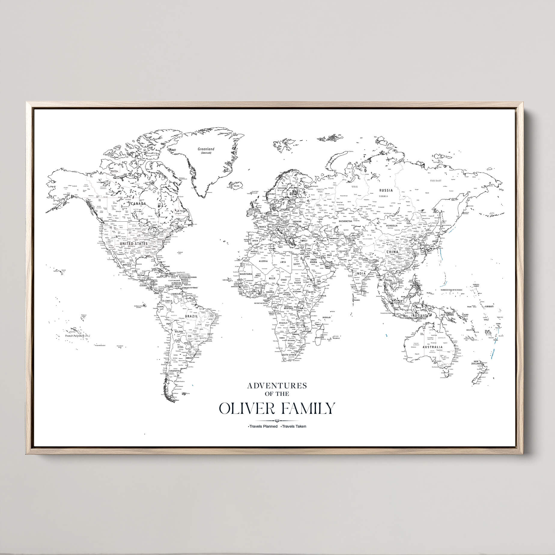 CSM02-MGV-CV-36X24-Custom Push Pin World Map Print – Personalized Canvas Wall Art for Travel Memories, Framed Gift for Couples, Anniversary or Wedding