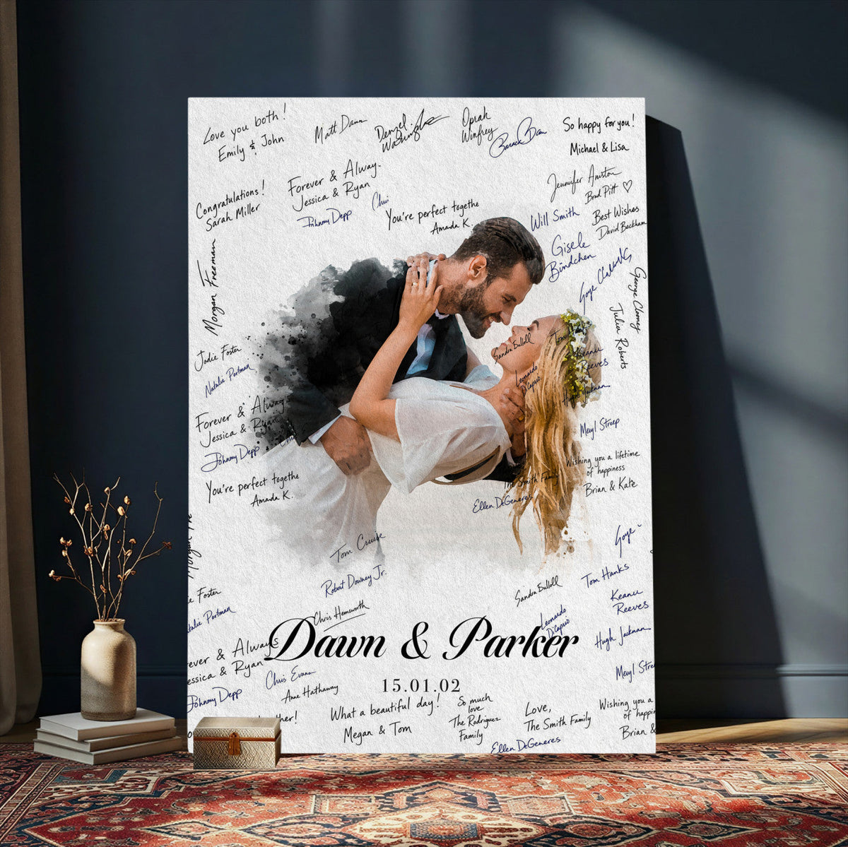 38010783-MGV-CV-24X36 - Wedding Guest Book Alternative Wall Art Canvas Print, Personalized Couple Photo Guestbook