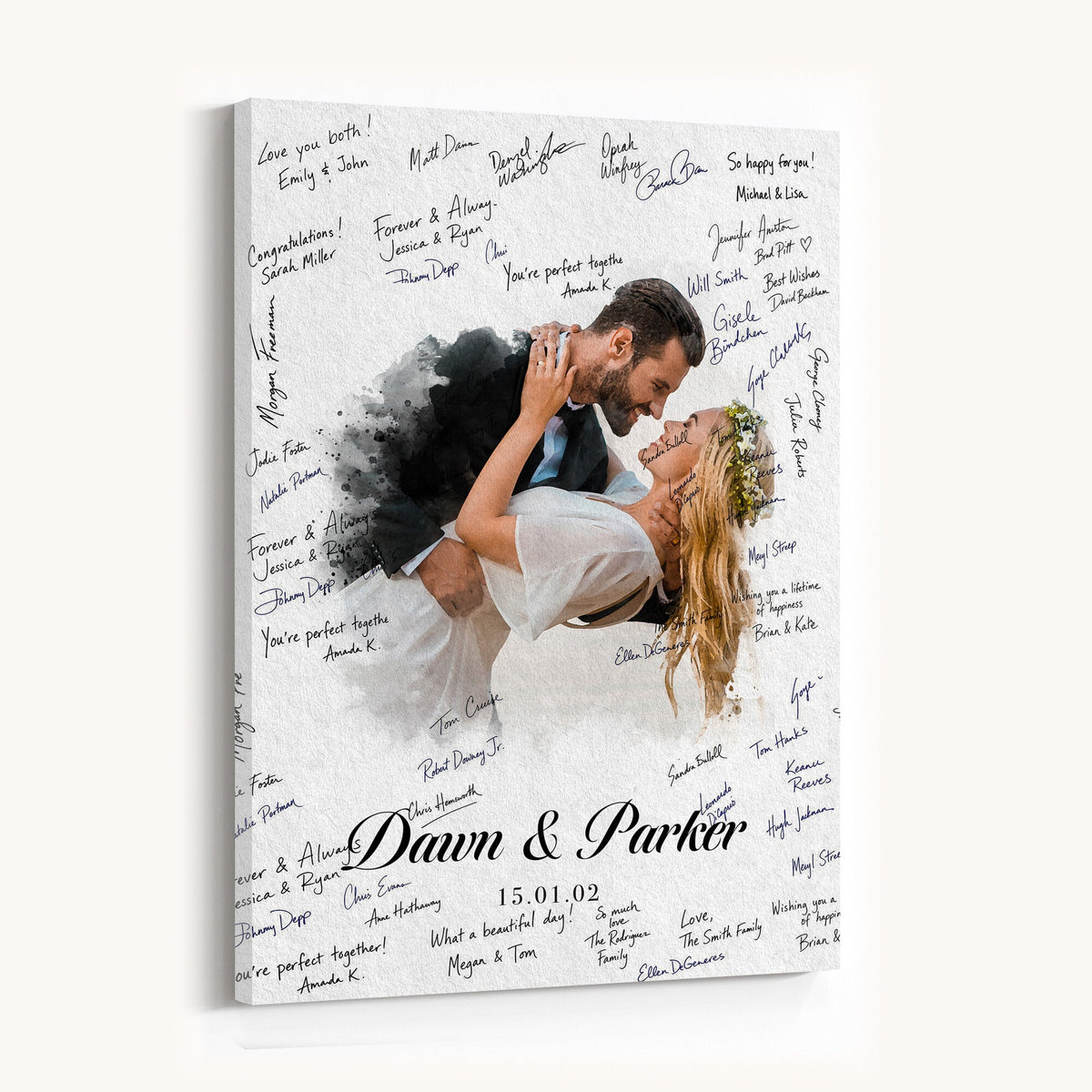 38010783-MGV-CV-24X36 - Wedding Guest Book Alternative Wall Art Canvas Print, Personalized Couple Photo Guestbook