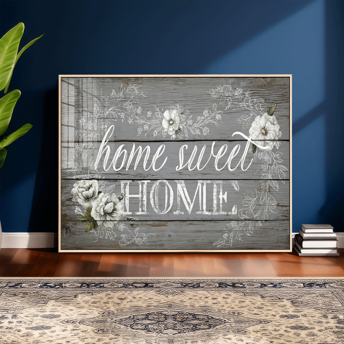 Home Sweet Home Sign Wall Art Canvas Print, Floral Farmhouse Decor