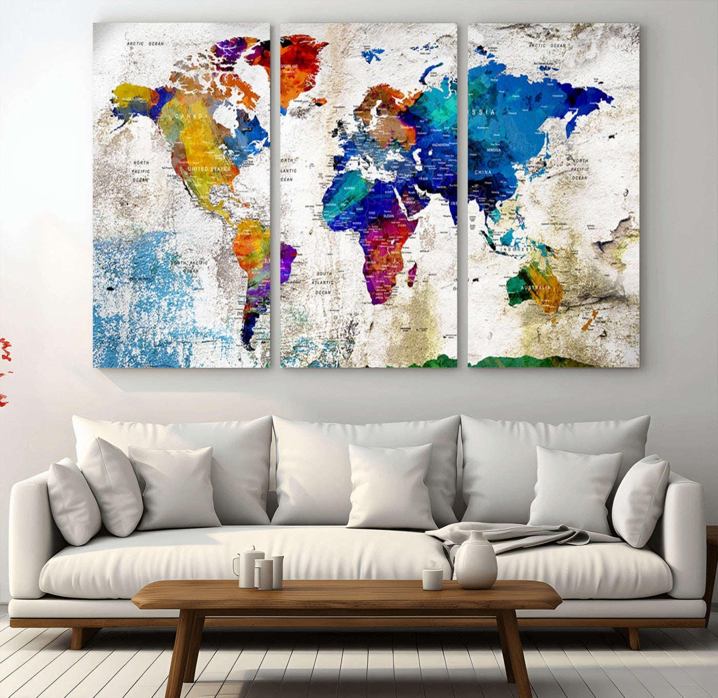 Push Pin World Map Canvas Print – Framed Wall Art for Couples to Track Their Travels – Anniversary Gift or Home Adventure Decor