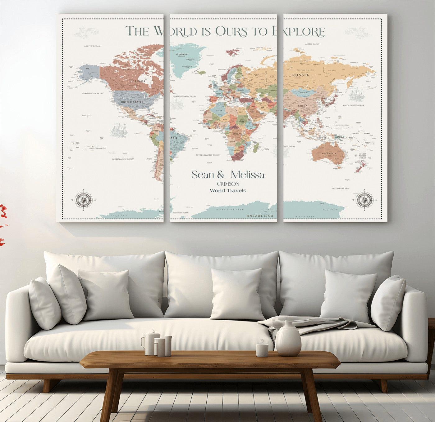 90968866-MGV-CV-48X32-3P-Custom Push Pin World Map Wall Canvas Print – Personalized Travel Tracker with Pins – Framed Large Multi-Size Canvas for Home Office Decor
