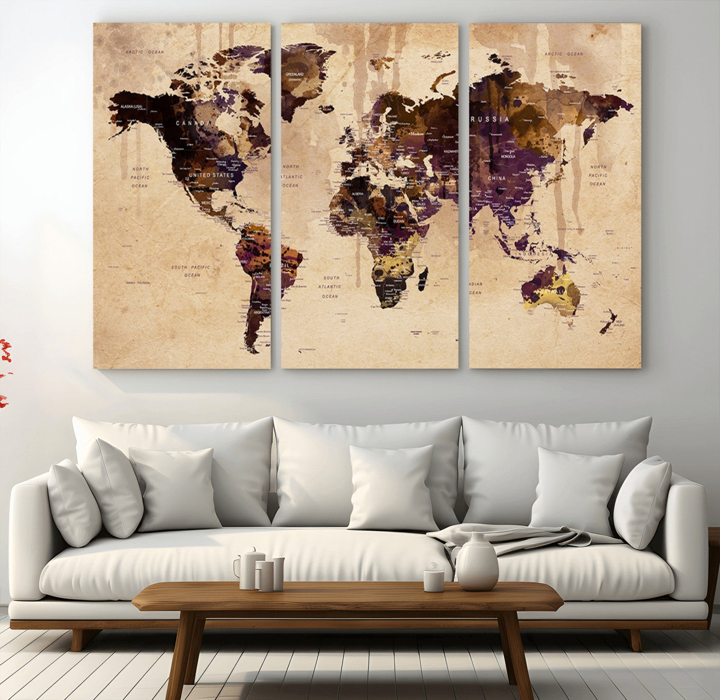 Push Pin World Map Canvas Print – Framed Wall Art for Couples to Track Their Travels – Anniversary Gift or Home Adventure Decor