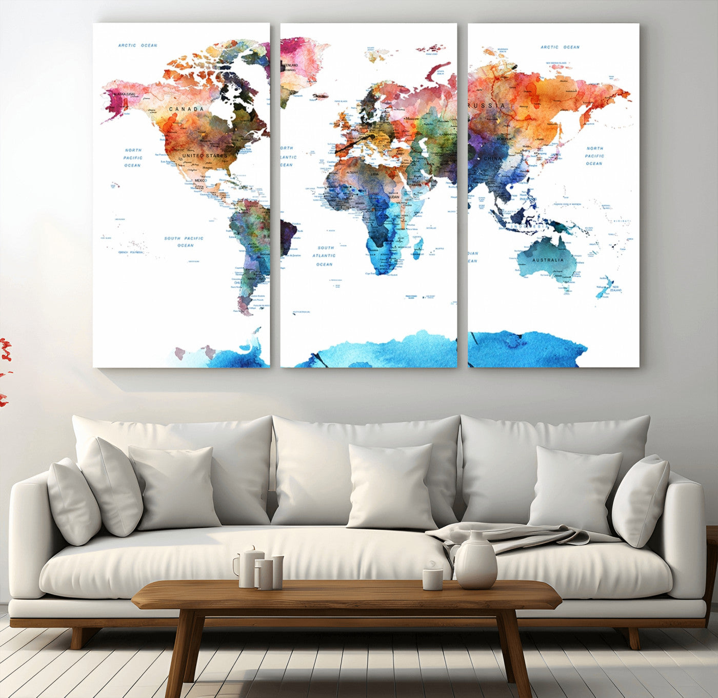 Push Pin World Map Canvas Print – Framed Wall Art for Couples to Track Their Travels – Anniversary Gift or Home Adventure Decor