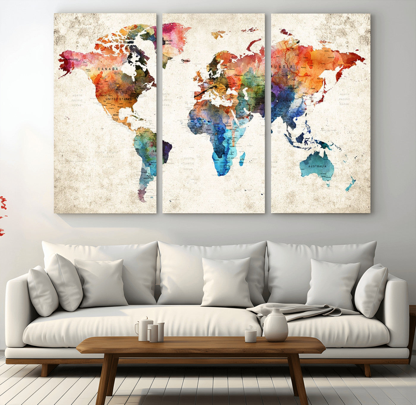 Push Pin World Map Canvas Print – Framed Wall Art for Couples to Track Their Travels – Anniversary Gift or Home Adventure Decor