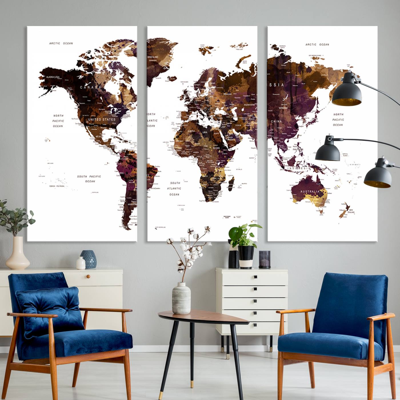 Push Pin World Map Canvas Print – Framed Wall Art for Couples to Track Their Travels – Anniversary Gift or Home Adventure Decor