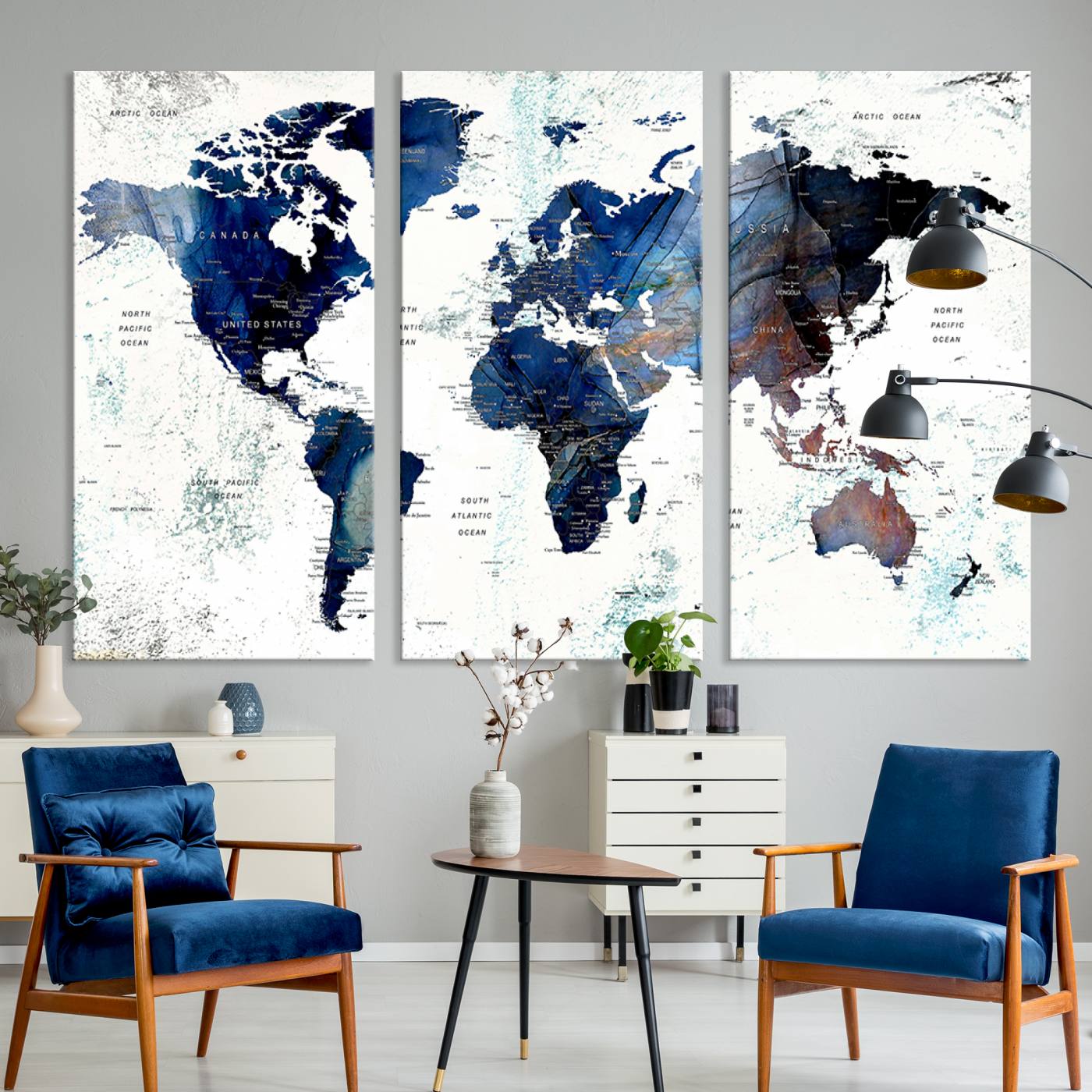 Push Pin World Map Canvas Print – Framed Wall Art for Couples to Track Their Travels – Anniversary Gift or Home Adventure Decor