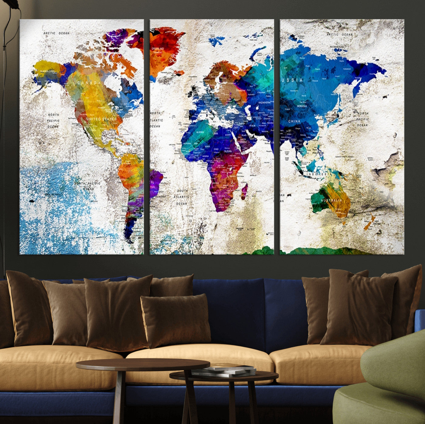 Push Pin World Map Canvas Print – Framed Wall Art for Couples to Track Their Travels – Anniversary Gift or Home Adventure Decor